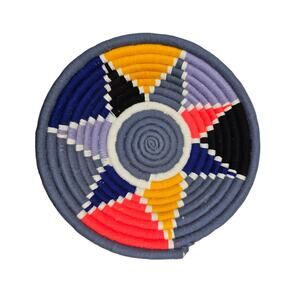 Colorful Round Hand Woven Yarn Boho Wall Basket Decor